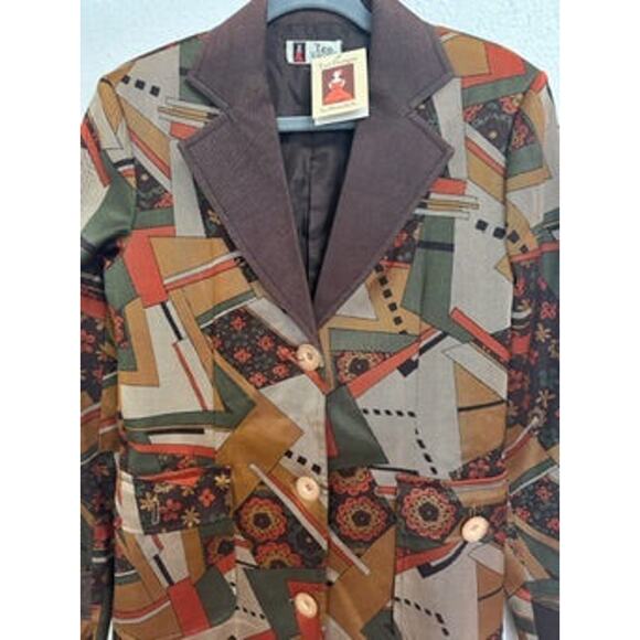NWT OOAK Handmade Vintage Brown Orange Geometric Print Blazer Coat - Small - Picture 5 of 12